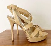 Louisa tan patent leather platform sandals criss cross 40 / 10