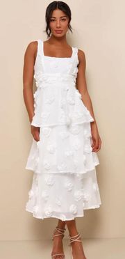 White 3D Floral Tiered Dress