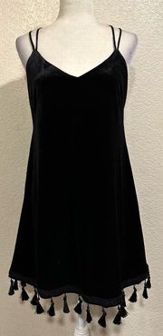 Black Velvet Tassel Tank Evening Dress