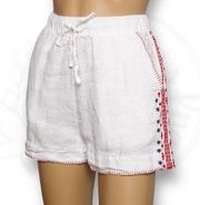 Cynthia Rowley 100% Linen Patriotic Embroidered Shorts White Red Blue Size S