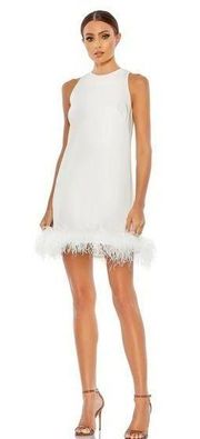 Mac Duggal Feathered Hem‎ High Neck Sleeveless A
Line Mini Dress- New