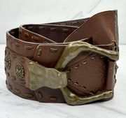 Chico's Vintage Genuine Leather Boho Stretch Cinch Belt Size Medium M Womens