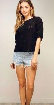 Mustard Seed Blouse Eyelet Black Short Sleeve Summer Casual NWT Boho Small S