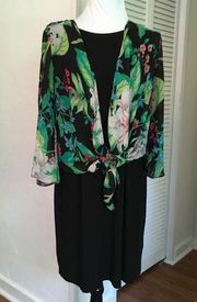 Tiana B. Sleeveless Black Dress with Floral Sheer overblouse Size 10