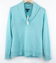 AQUA 100% Cashmere Sweater Cowl Wrap Neck Bloomingdales Aqua Blue NWT SZ Small