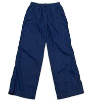 Briggs Women’s Navy Blue Wide Leg High Elastic Waist Linen Blend Pants S