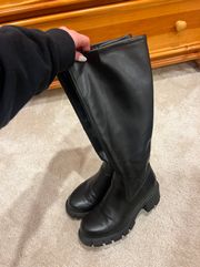 Black Vegan Leather Knee High Boots