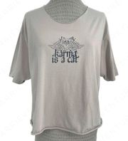 Karma Is A Cat Midnights Cropped Tee Gray ALTERED Open Neck Size L