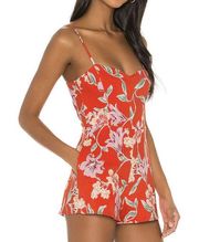 Revolve Red Floral Linen Romper SMALL Cottage Sleeveless Privacy Please Jesa NEW