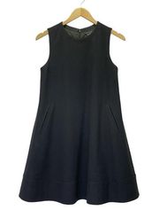 Theory Kiah Retro Pleated Black Wool Blend Sleeveless Shift Dress Women’s Size 6