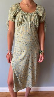 Cottage Core Green Floral  Maxi Dress