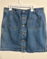 Loft Outlet Blue Button Front Denim Mini Skirt With Raw Hem Petite Size 12 NWT