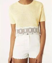 Topshop Knit Lace Hem Cropped Yellow Sweater