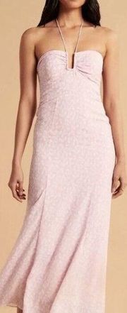 ABERCROMBIE FITCH PINK FLORAL CINCHED BUST U-SHAPE HALTER NECK MAXI DRESS Medium