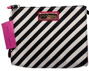 Betsey Johnson Womens Wristlet Clutch Purse Black White Stripe Cosmetic Bag