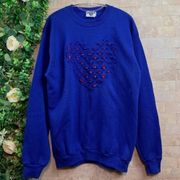 Vtg Lee Bandana Heart Textured Grandma Sweatshirt Art Wear Blue Red Size Large