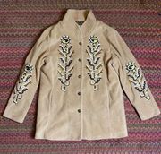 VINTAGE BOB MACKIE WEARABLE ART TAN WESTERN EMBROIDERED BUTTON UP JACKET