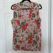 Rose + Olive Striped Floral Sleeveless Blouse