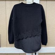 Sandro Black Wool Blend Lace Trim Layered Pull Over Sweater Womens Size 2/Medium