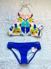 PINK - Victoria's Secret Victoria’s Secret PINK 2 Pc High Neck Halter Bikini Swimsuit Set Sz XS S Cutout