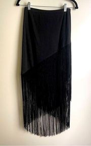 NWT Yaya Nom de Plume Urban Outfitters Black Fringe Pencil Skirt Medium Flapper