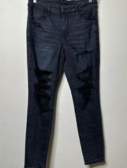 American Eagle  Black Distressed Hi-Rise Jegging Jean Women's 14 Regular