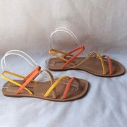 Flat Strappy Sandals Bizell Yellow, Orange & Tan Elastic Sz 7 New