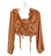 Le Lis Collection Double Cinch Tie Cropped Top Blouse Tan Size Small NEW