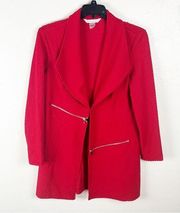 PETER NYGARD Red Knit Long Sleeves Front Zippers Jacket, Size 14