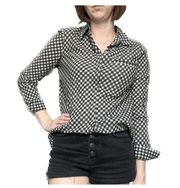 Lafayette 148 Gingham Plaid Cotton Linen Button Down Shirt Black White S