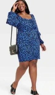 Ava & Viv Women's Blue Black Dots  Balloon Long Sleeve Wrap Dress XXL