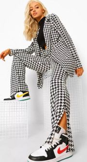 High Waisted Dogtooth Check Split Front Trousers Size 12 Tall NWT