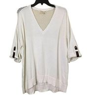 Michael Kors White Leather Accent V Neck Sweater Size XL
