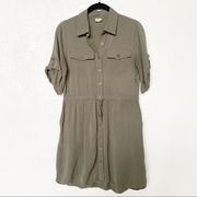 Paper Crane Olive Cropped Sleeve Shirt Dress Size Small