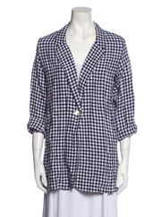 * Cynthia rowley blue plaid linen long blazer size large Large