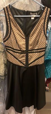 Dress, Black Beige Polka Corset Top, Fit & flare Mini