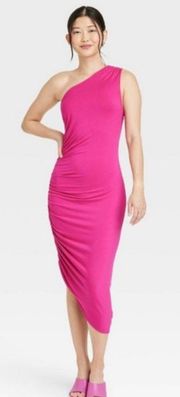Pink Asymmetrical One Shoulder Dress from