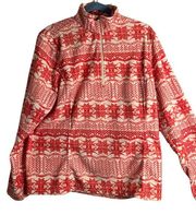 LANDS END Fleece Pullover Womens Large Fleece 1/4 Zip Check Red Snowflake