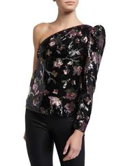 Self Portrait Midnight Bloom One Shoulder Sequin Top Size 0