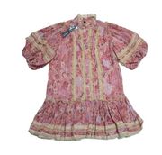 Beulah Pink Lace Ruffle Mini Dress Puff Sleeve Coquette Kawaii Womens Small