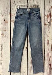 Kensie Jeans Vintage Luxe High Rise Straight Frayed Leg - Light Blue / Size 2
