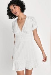 Lulus NWT  Vibing in Venice White Ruffled Puff Sleeve Mini Dress (XS)