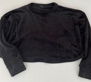 Cropped Velour Fleece Crewneck Sweater Sweatshirt Size Small Black