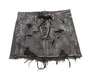 Signature8 Charcoal Denim Distressed Destroyed Front Lace-up Jean Shorts…