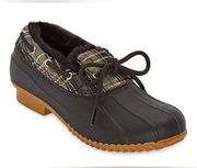 St. John's Bay Womens Rockwell Flat Heel Rain Boots Black w/multi Size 10