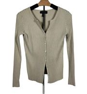 Women's |  | Oatmeal Ribbed Silk Blend Cardigan Sweater - Medium