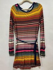 LA‎ Made Womens Dress Size Small Long Sleeve Stripped Dress Belted Waist