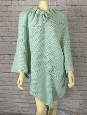 Vintage Handmade Hippie crochet Poncho in green with neck scarf size medium