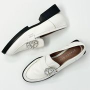 Gianni Bini White Leather Rowan Crystal Rhinestone Loafers US 8.5