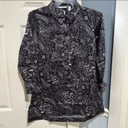 Women’s Size 0  Live Grey Paisley Poplin Button Down Tunic Shirt